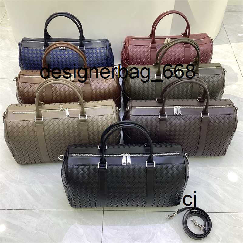 Intrecciato Woven Bags Genuine Leather Duffle Bag Large Capacity Travel Bag Unisex Handheld Shoulder Crossbody Boston Bag 73RM