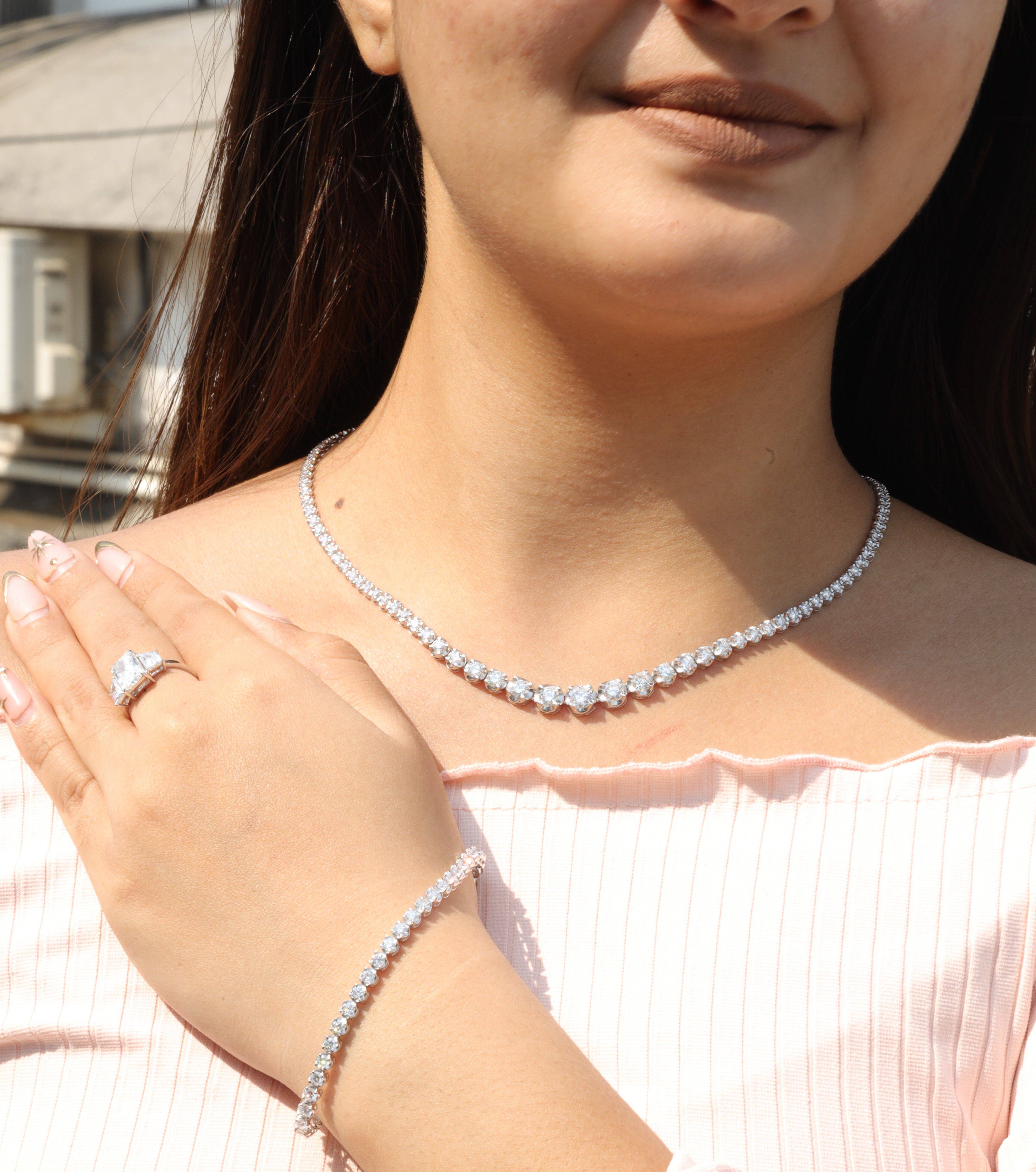 IGI Ct Round-Cut Diamond Tennis Bracelet Custom Luxury Jewelry 14K Solid White Gold Lab Grown HPHT High-grade Cute Unisex