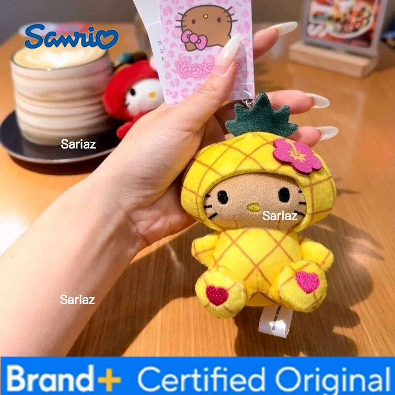 Sanrio NEW Fruit Headgear Hello pineapple dark skin Sunny Plush toys Keychains Cotton Kitty cat Bag Pendant Stuffed Accessories H26012111