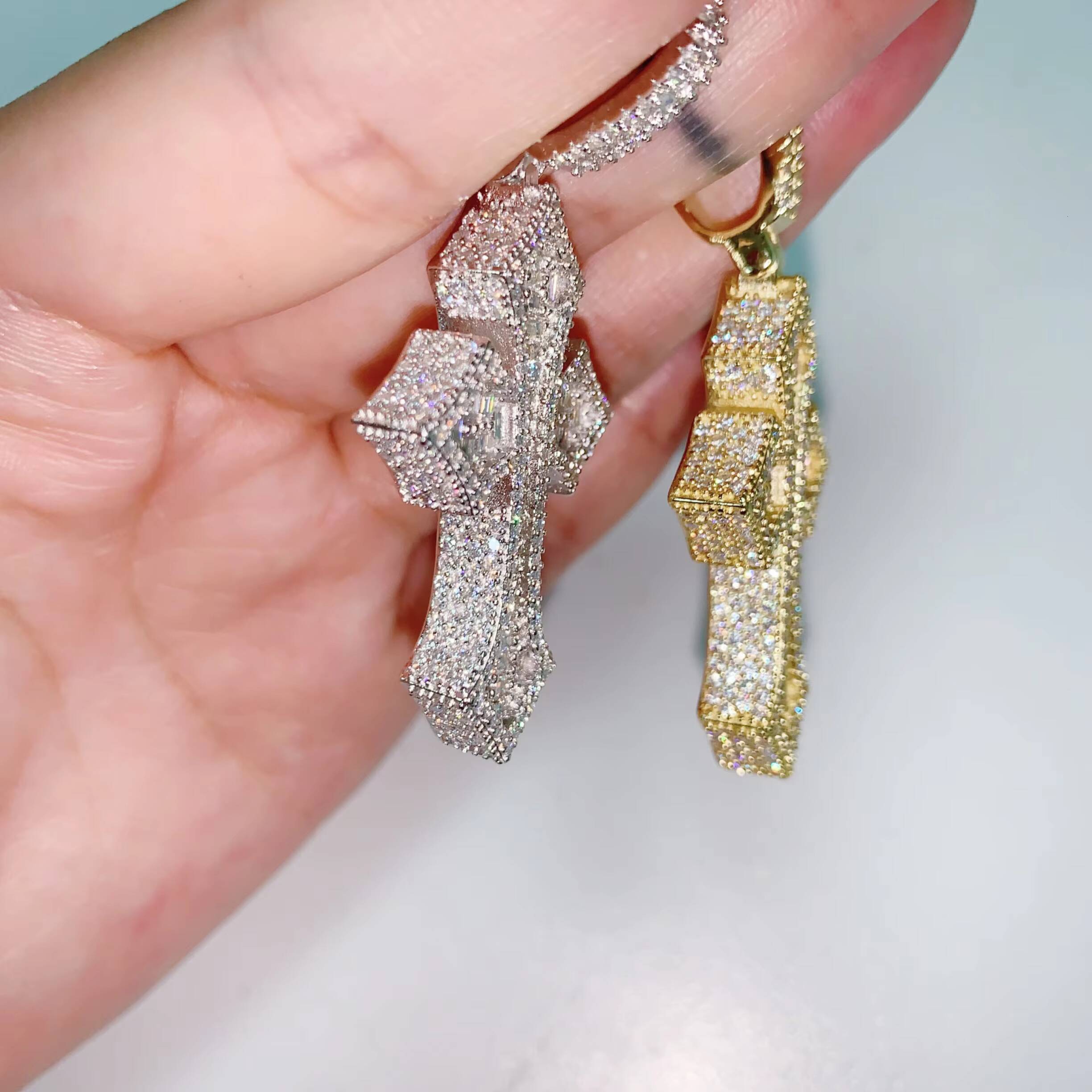 Baguette Cross Pendant VVS Moissanite Pendants Iced Out Jewelry Custom Cross Pendant Custom Hip Hop Pendant