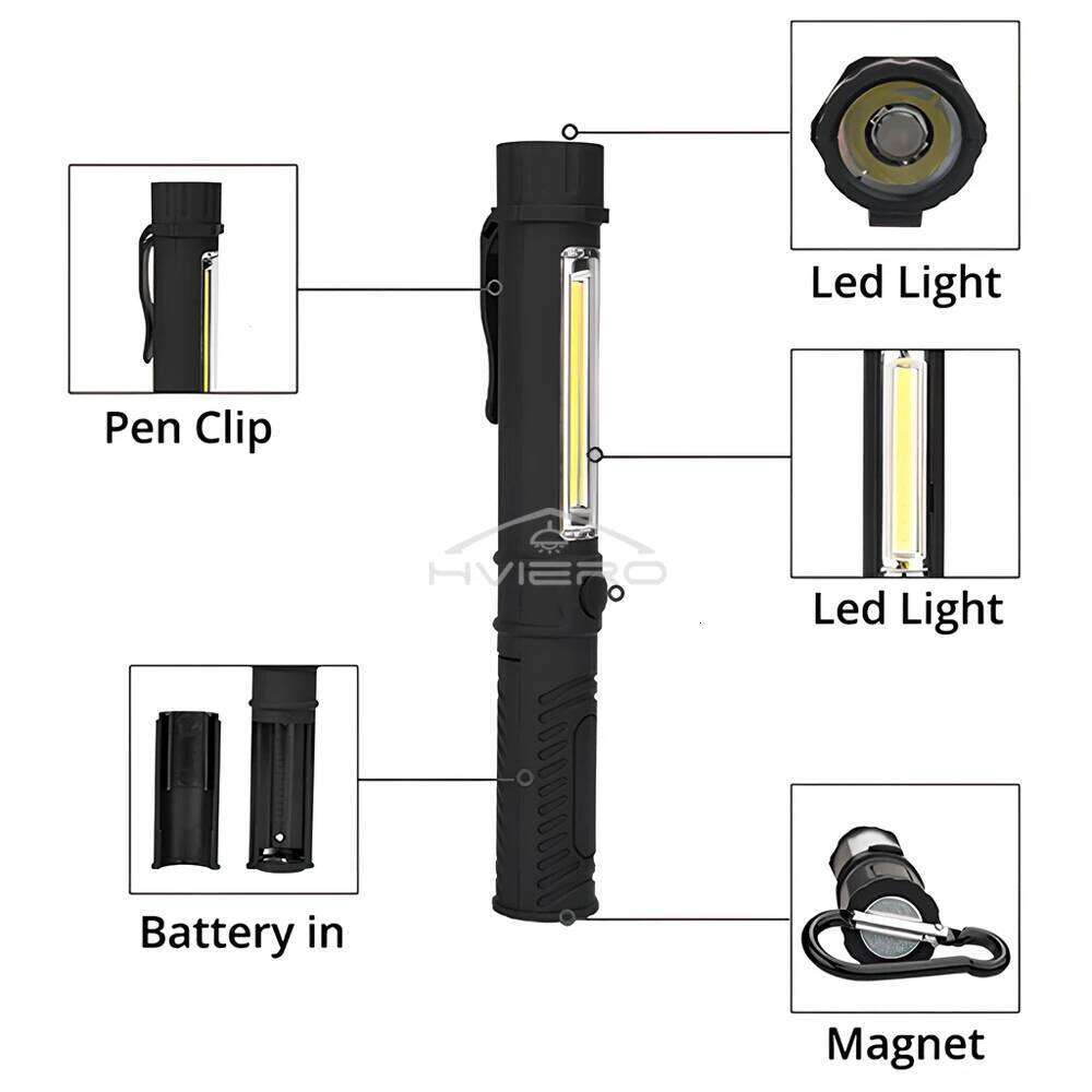 Multi-function Mini Pen Flashlight COB LED Portable Work Light Inspection Torches Magnetic Base Waterproof Camping Cycling Bar Z260121
