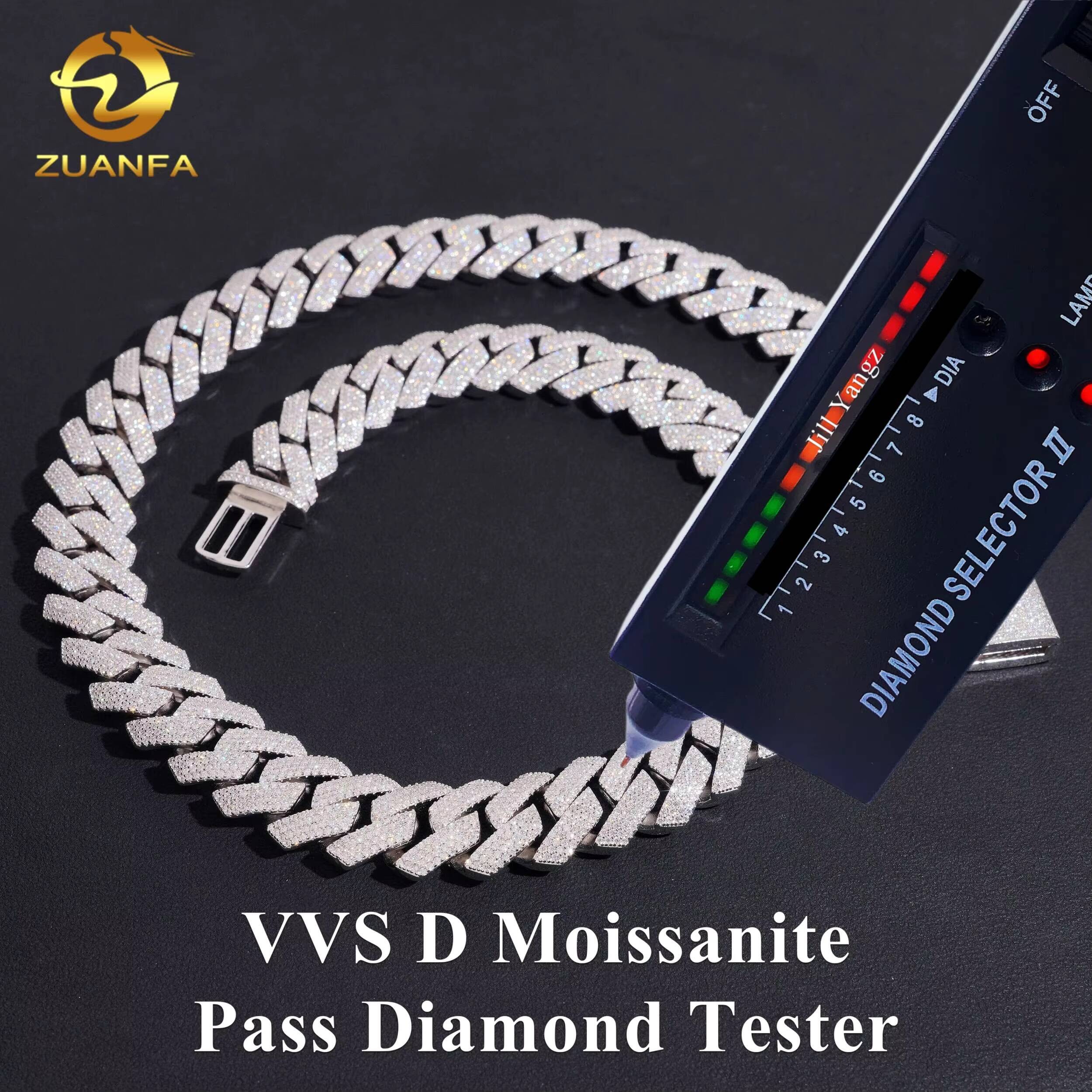 Thick 4 Row 18mm Heavy Moissanite Chain Cuban Links 925 Silver Miami Cuban Link Chain Moissanite Iced Out Necklace