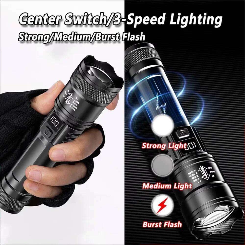 High-power Led Flashlight USB Rechargeable Torch Display Zoomable Light with Battery Camping Hiking Lantern Emergency Lamp Z260121