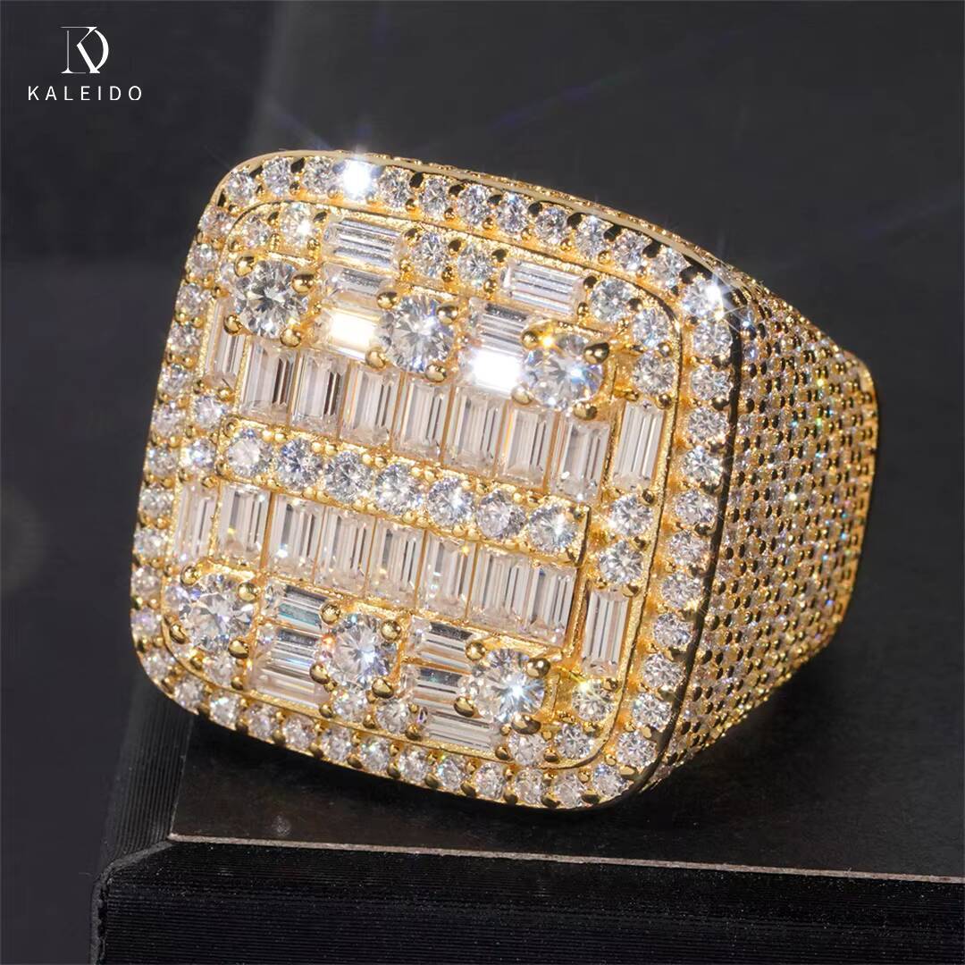 Kaleido Rapper Jewelry Hip Hop 925 Silver Iced Out Men Diamond Ring Baguette Moissanite Diamond Custom Hip Hop Ring Men