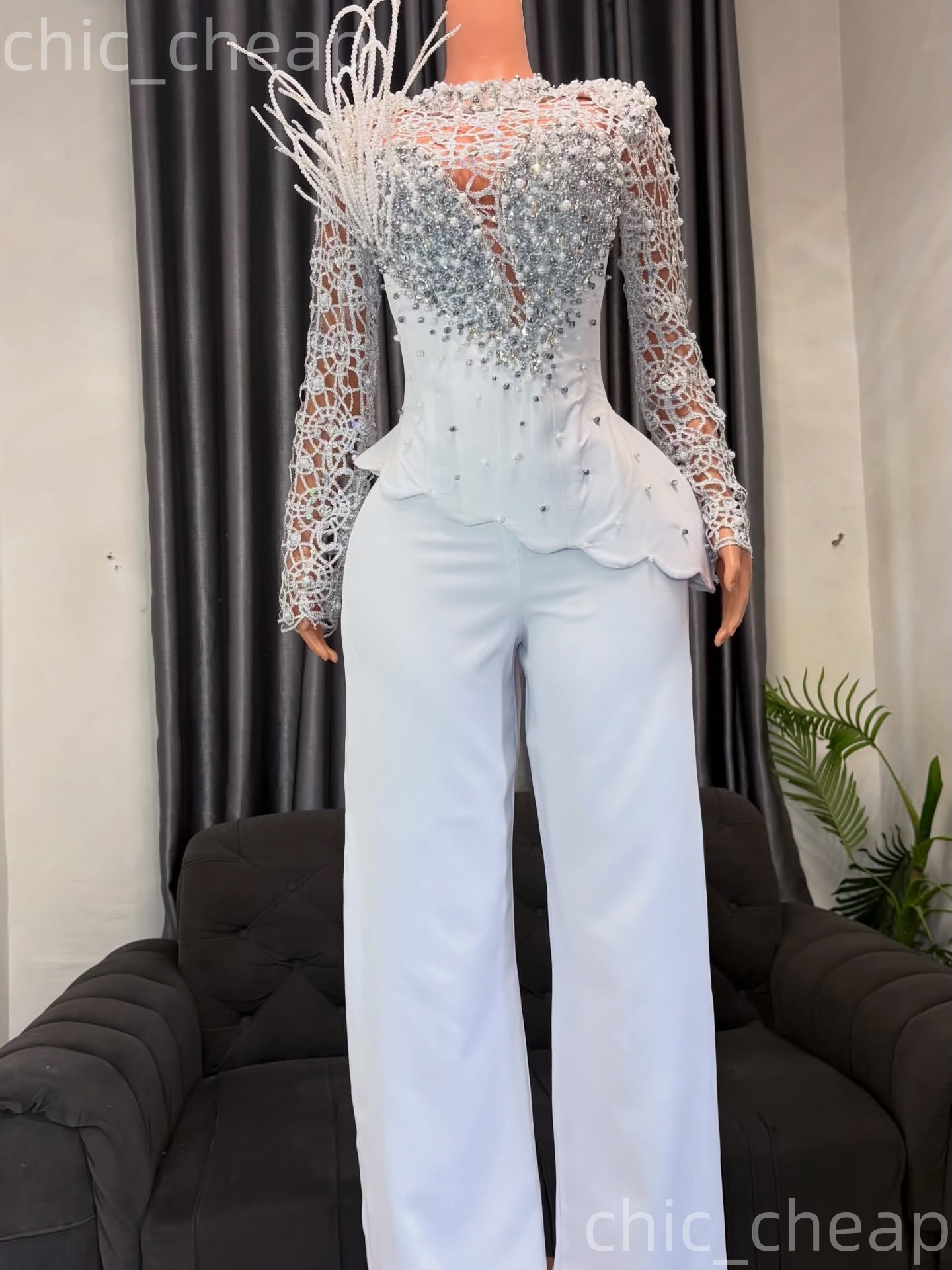 Aso Ebi Nigerian White Sheath Jumpsuits Prom Dresses 2026 Lace Crystals Satin Evening Formal Party Second Birthday Engagement Gowns Dress For Special 