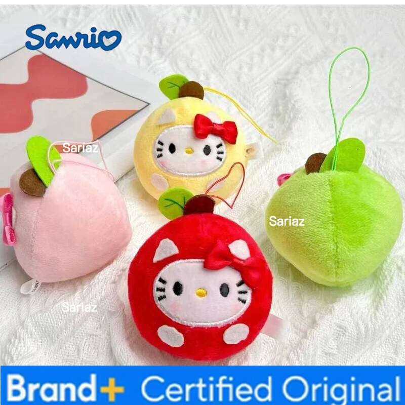 Sanrio New Cute Kitty Keychain 3-Inch Apple Shaped Plush Toy Chain Car Decoration Doll Christmas Birthday Gift H260121