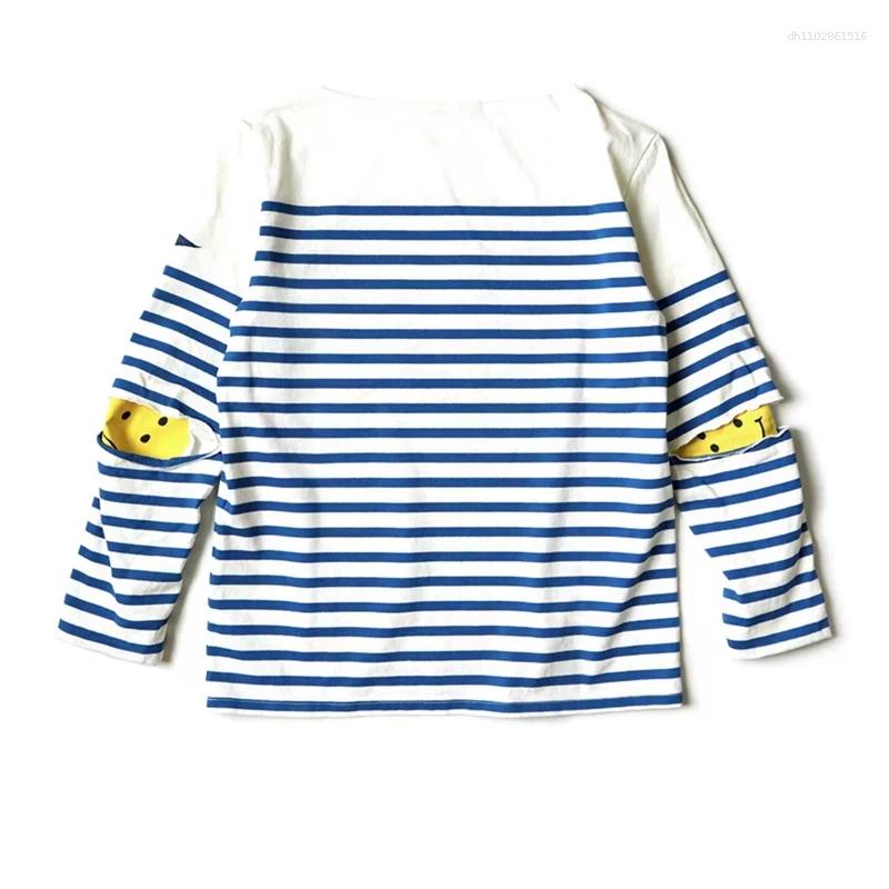 Men's T Shirts Kapital 25SS Blue White Striped Color Block Long Sleeve Loose Fit Round Neck T-Shirt Youthful Sle Cotton Casual Top For All