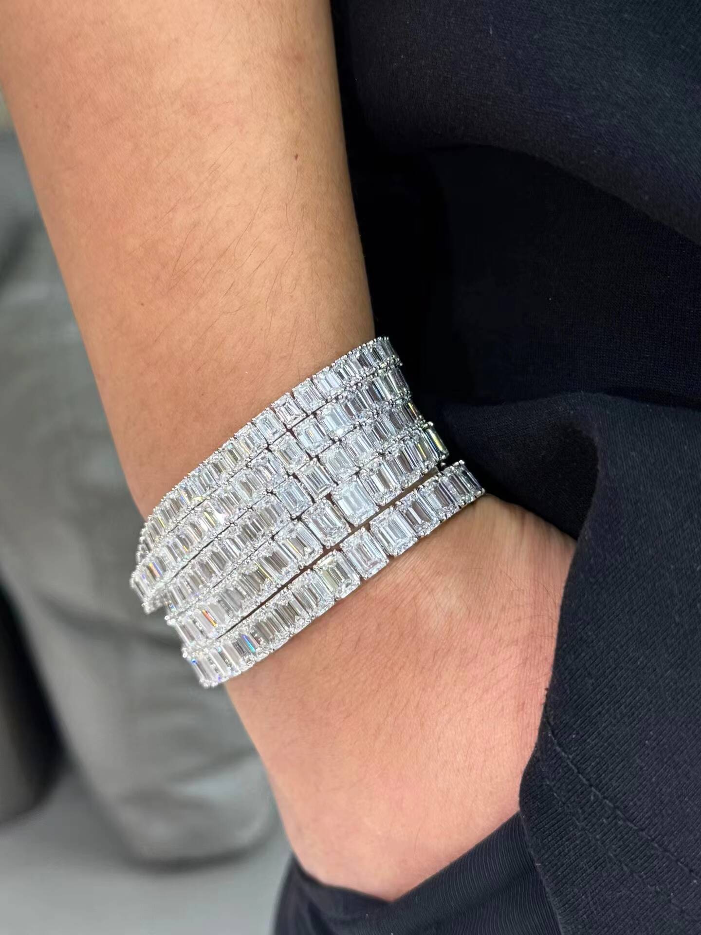 Wholesale 18K White Gold Tennis Bracelet Emerald Brilliant Cut VVS 03ct 05Cct 1ct CVD HPHT Bracelet Lab Grown Diamond Bracelet