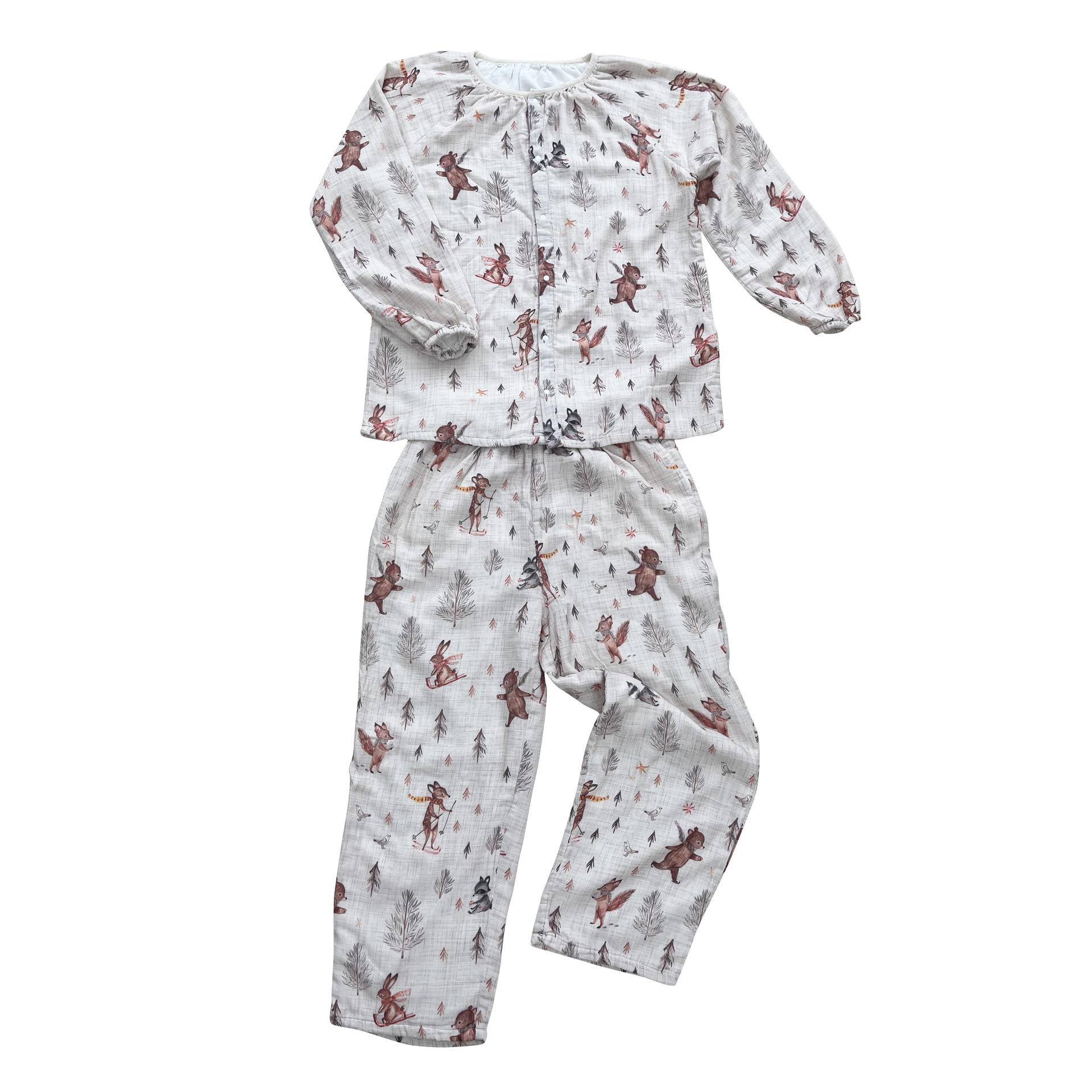 B1354-Elegant Women's Pajama Ensemble: Matching Cherry Patterned Tops and Bottoms with Sleeves