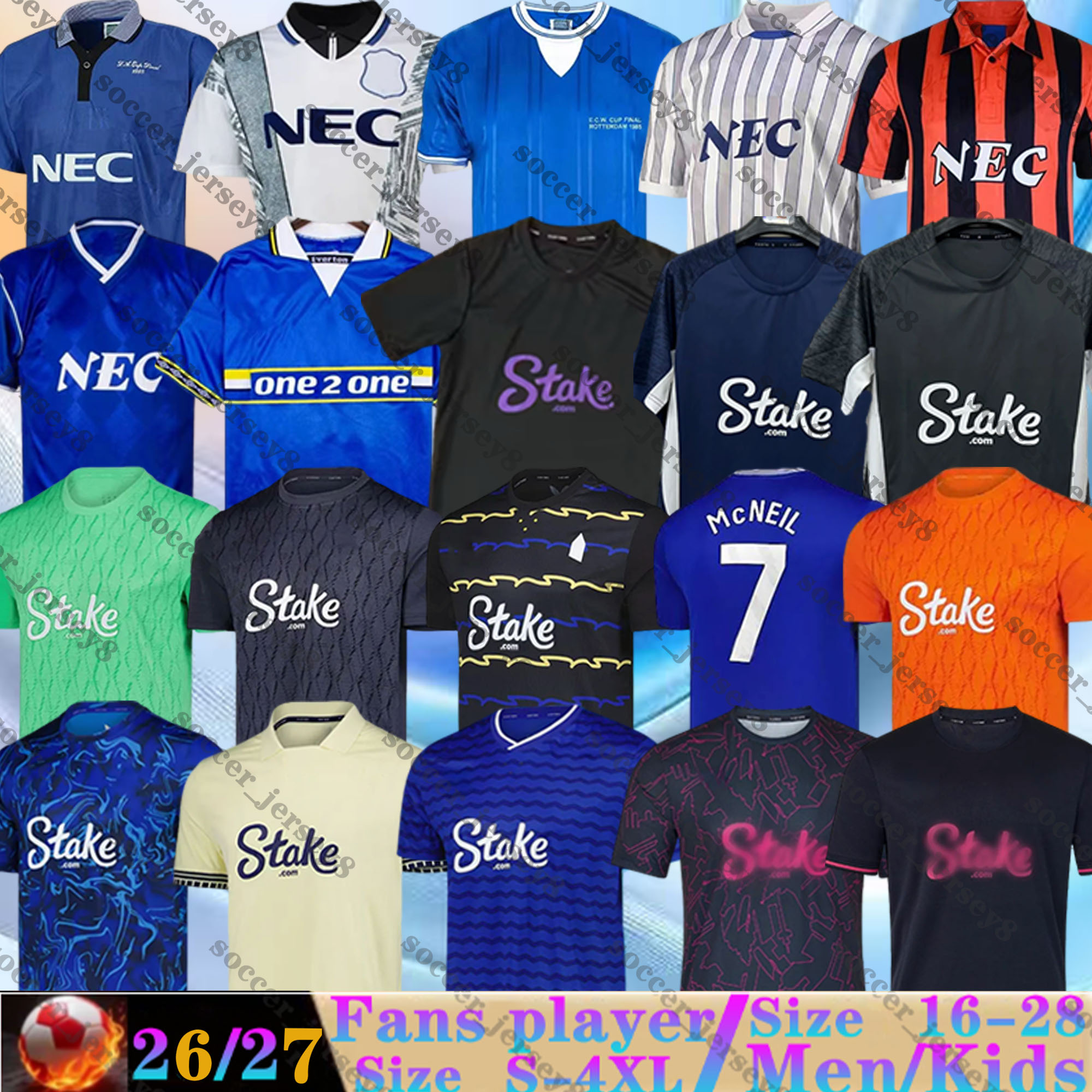 25 26 Evertoon soccer jerseys retro 82 94 95 Evertones DANJUMA NDIAYE CALVERT NKOUNKOU GUEYE PICKFORD BRANTHWAITE DEWSBURY-HALL 2025 2026 men kids kit football shirt