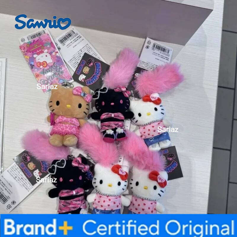 Sanrio Pink Leopard Print Bikini Dark Skin kitten Dolls Keychains Cartoon JK Uniform Kitty Plush Accessories Bag Pendant H260121