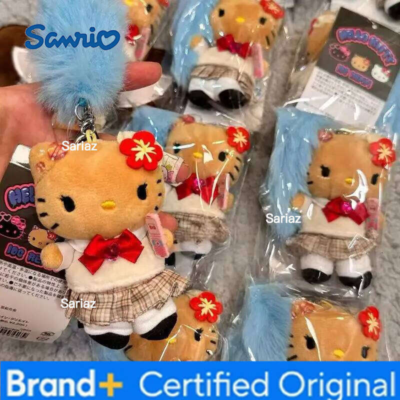 Sanrio Cartoon JK Uniform Hello Kitty Y2K Gal Black Skin pink Leopard plush Doll Backpack Keychain Stuffed KT cat toys Pendant H260121