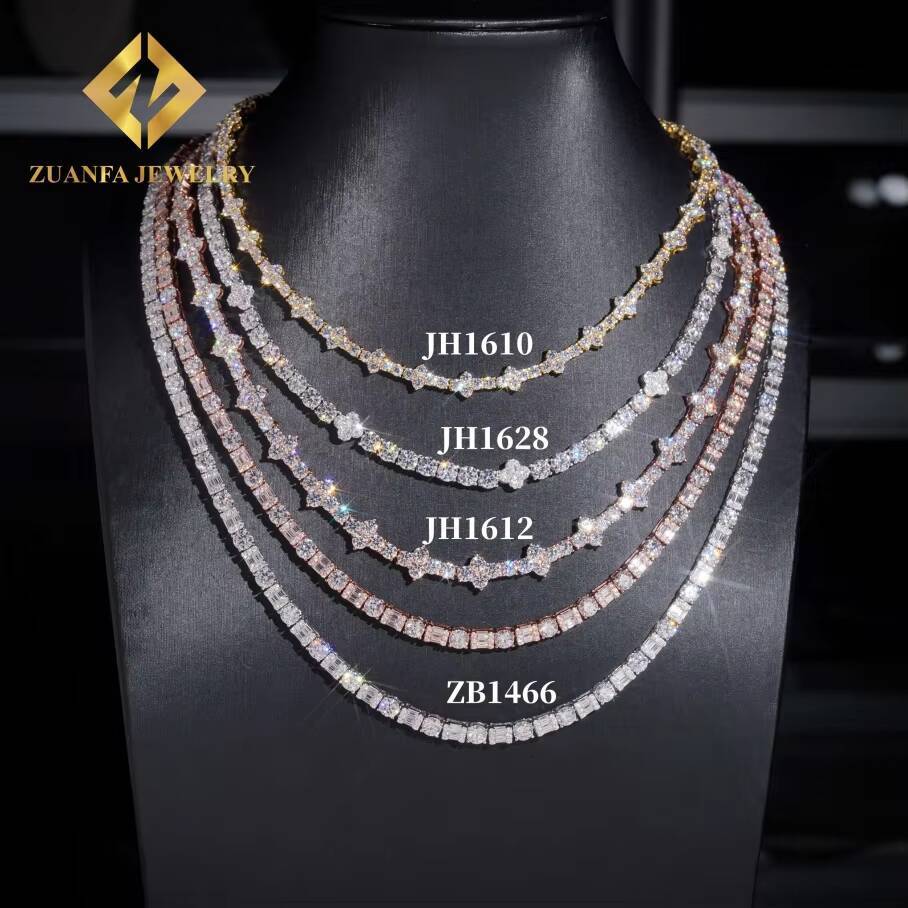 RTS Trendy Moissanite Tennis Necklace Collections Men Women Hip Hop 925 Silver Iced Out Cross Clover Tennis Moissanite Chain