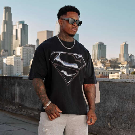 Superman American Style Trendy Plus Size Loose Fit Fitness Sports Heavy Cotton Printed Short Sleeve T-Shirt For Men