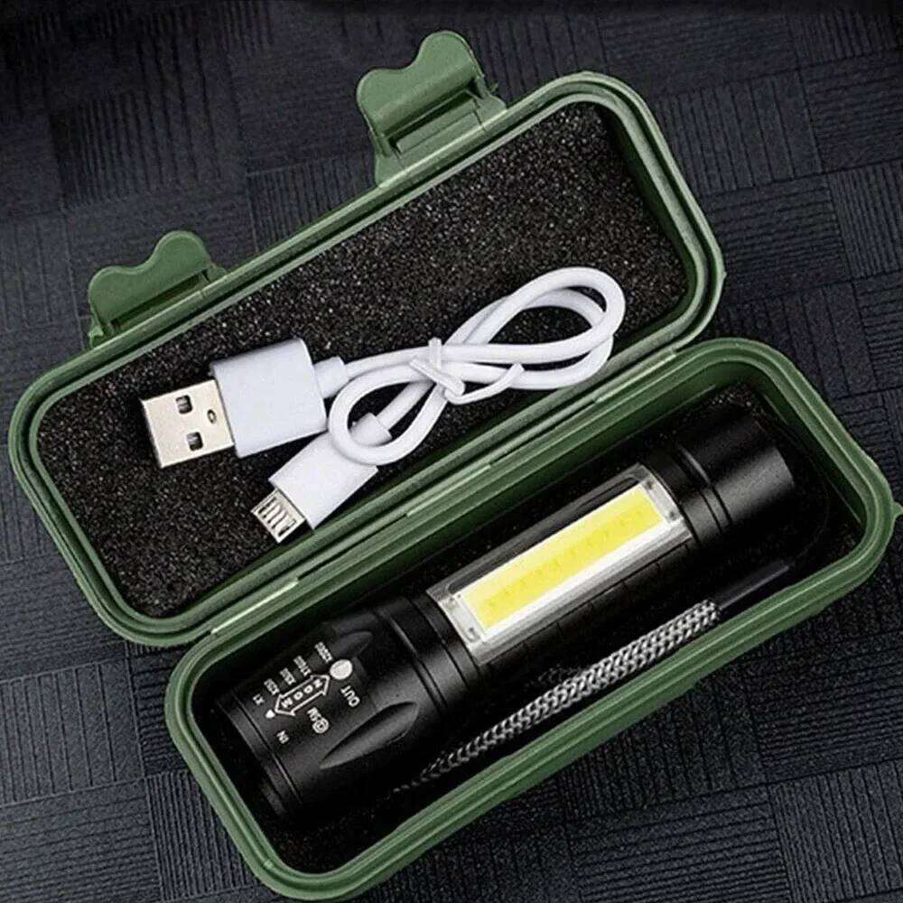 Portable USB Rechargeable Flashlight COB+XPE Zoom Mini Torch 3 Lighting Modes For Outdoor Camping Fishing Emergency Lantern Z260121