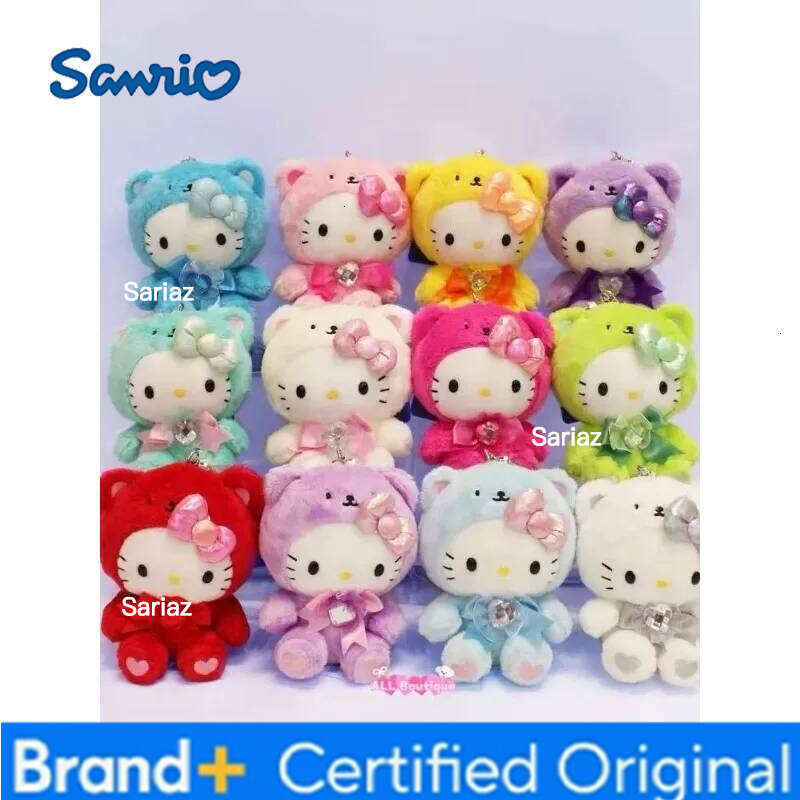 Sanrio rainbow Birthday Series colorful Hello Plushies Stuffed Pendant Gem Bow Kitty Plush Keychains kid birthday gift H260121