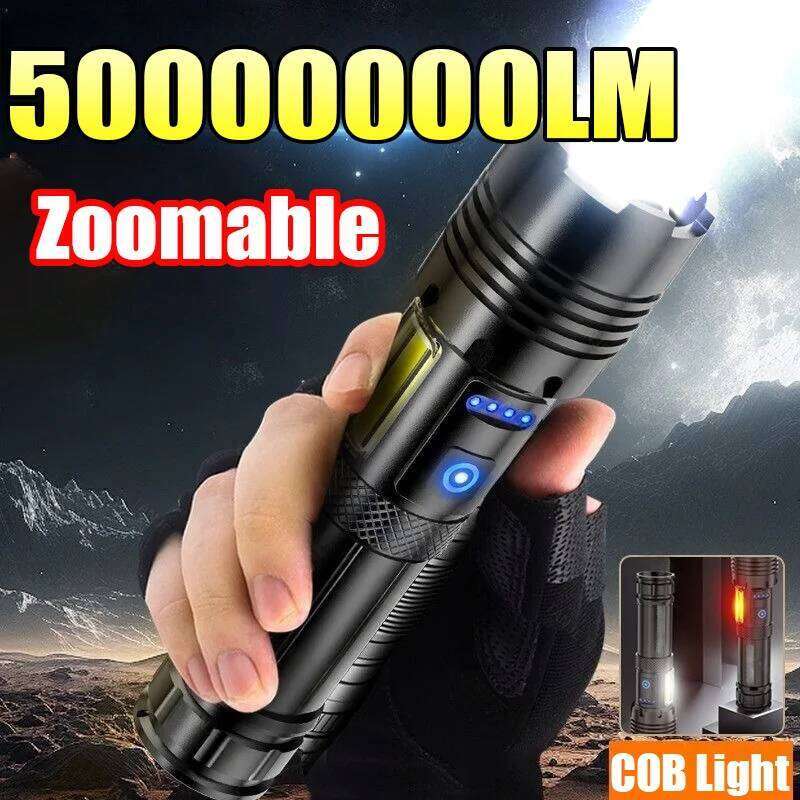 50000000LM Ultra-High Power Flashlight Digital Electronic Display Waterproof Torch Zoom Hand Light Outdoor Camping Lantern Z260121