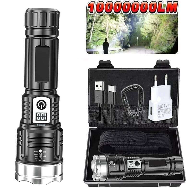 Super Bright Flashlight Digital Display Built-in Battery Rechargeable LED High Power Outdoor Torch Lamp for Camping Lantern Z260121