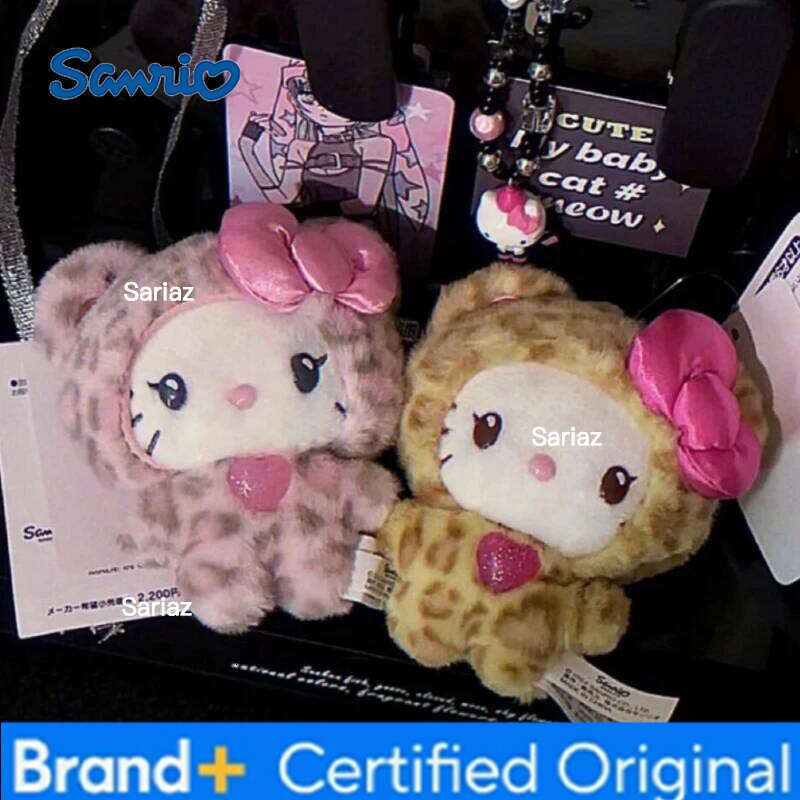 Sanrio Hello Kitty Latte Leopard Print Series Plush Keychain My Melody Kuromi Fluffy Doll Cinnamoroll Ornament Kids Gifts H260121