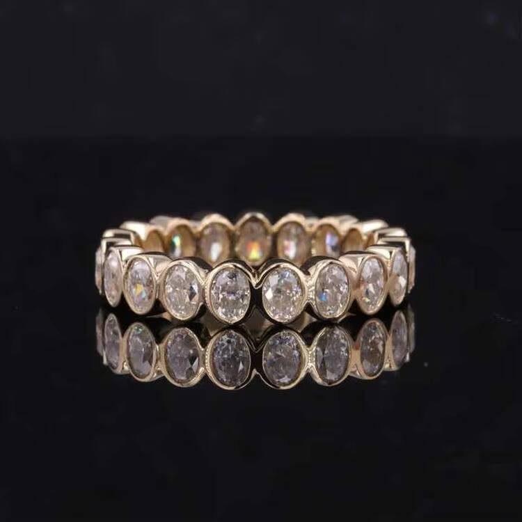 VOAINO 9k 14k 18k Yellow Gold Bezel Eternity Diamond Band Oval Lab Diamond Engagement Ring