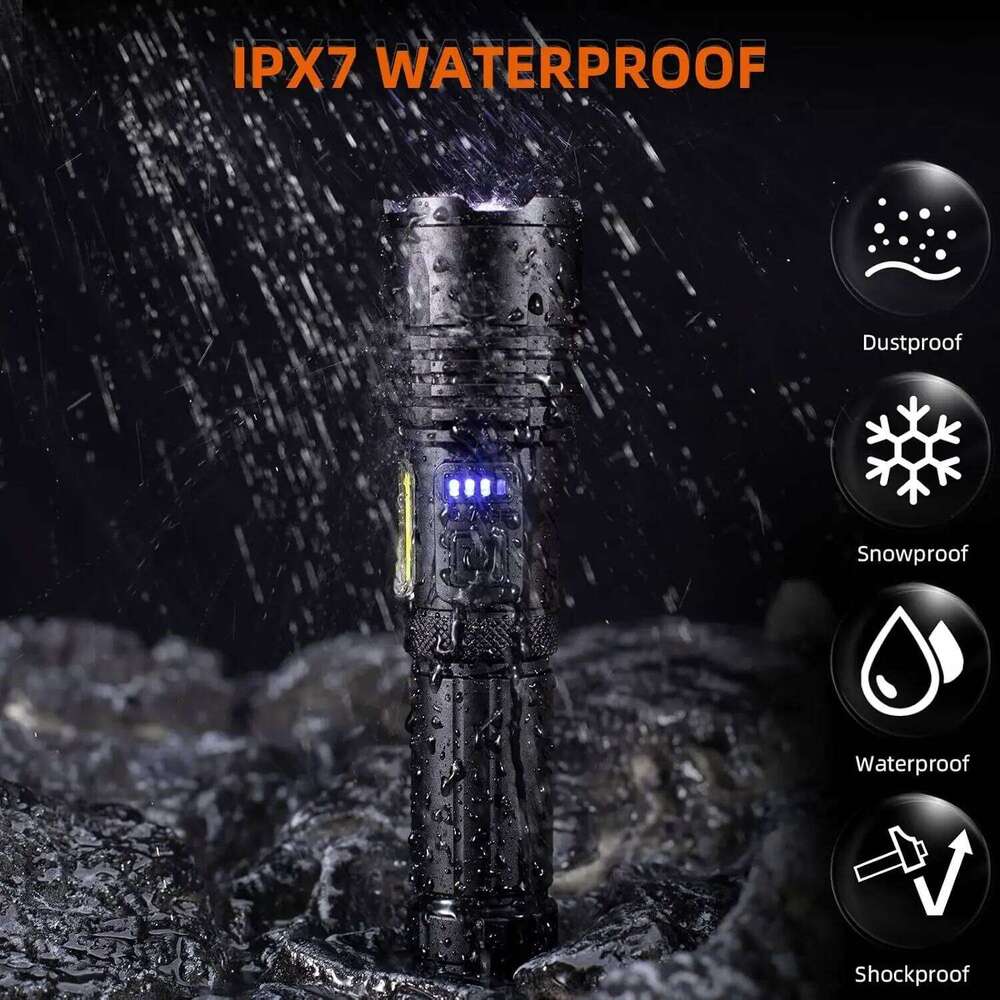 Super Bright Rechargeable Adjustable Powerful Flash Light with 7 Modes & COB Light, Waterproof Handheld Flashlight Z260121