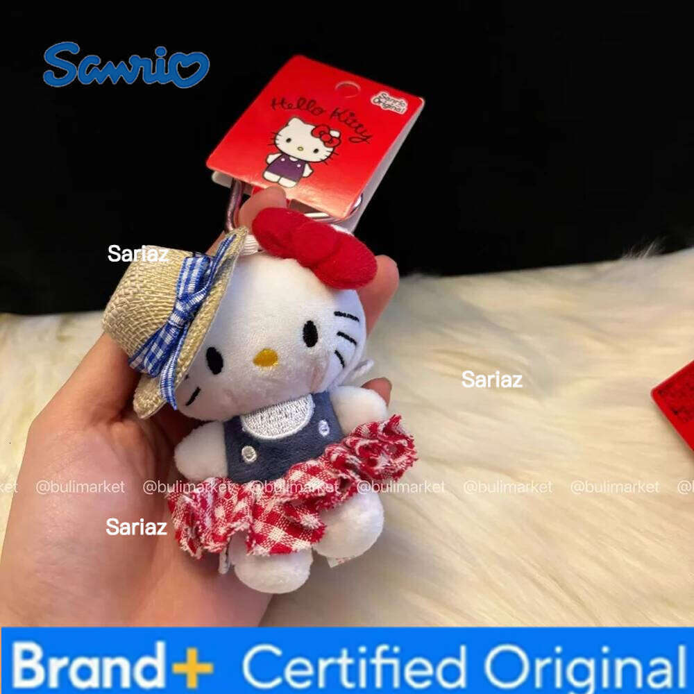 Sanrio Hello Kitty 10Cm Keychain Plush Straw Hat Doll Kawaii Pendant Anime Cartoon Plushie Toy Christmas Gifts For Children H260121