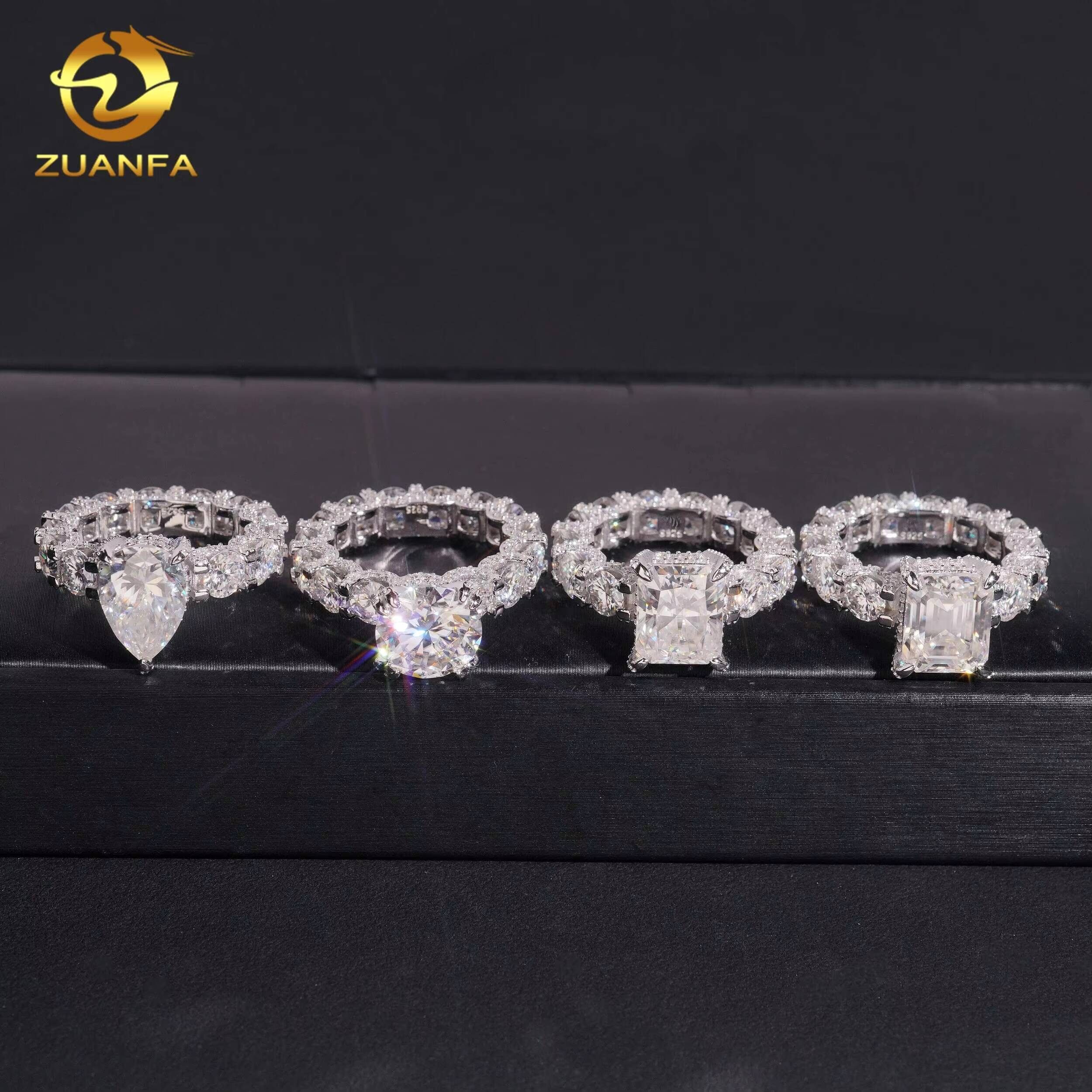 Hot Sale Luxury Hip Hop 925 Sterling Silver VVS Moissanite Pass Diamond Test Iced Out Diamond Wedding Ring