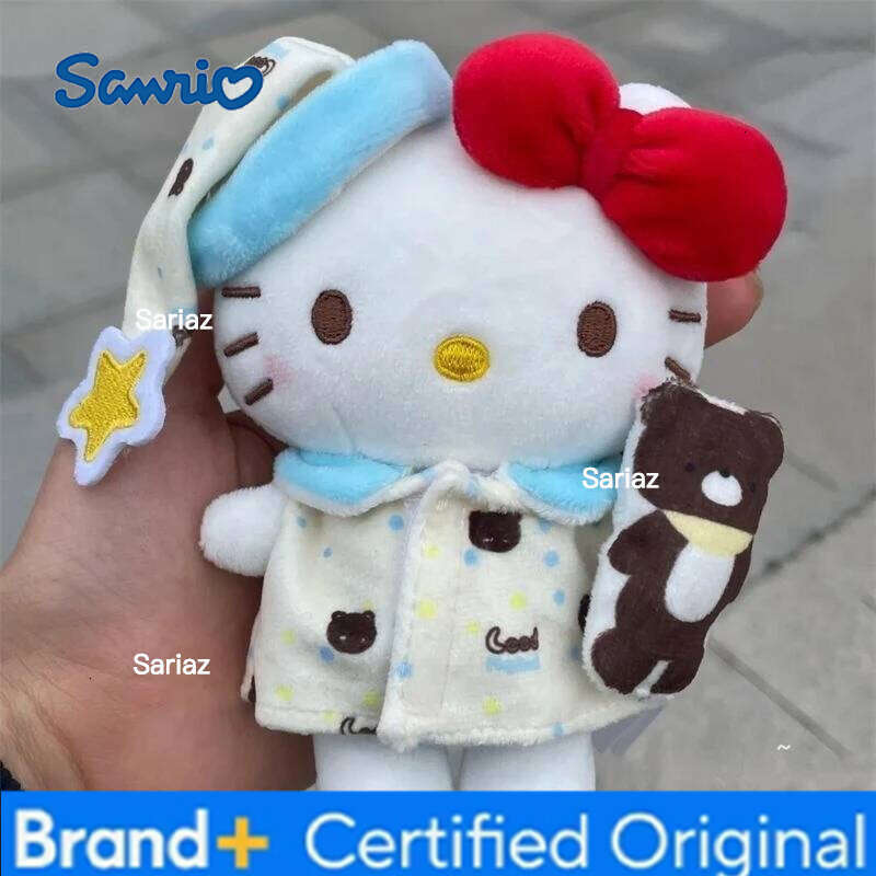 Sanrio Hugging A Little Bear Goodnight Pajamas Kitty Bag Decoration Cute Cartoon Plush Toy Doll Backpack Hanging Ornament Gifts H2601211