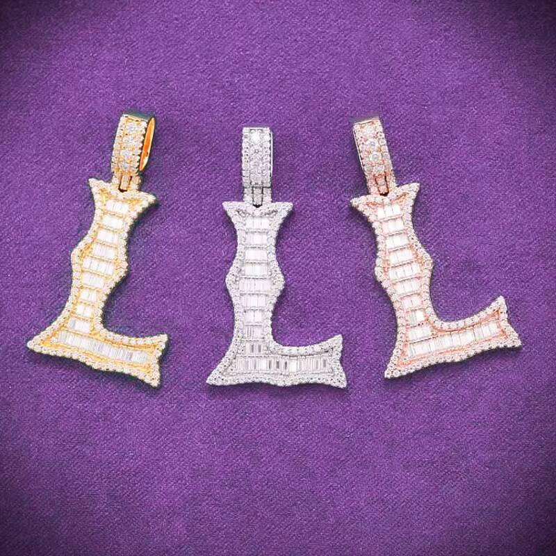 Pass Diamond Tester Hip Hop D Color VVS Moissanite Baguette Letter L Pendant With 925 Sterling Silver GRA Women Men