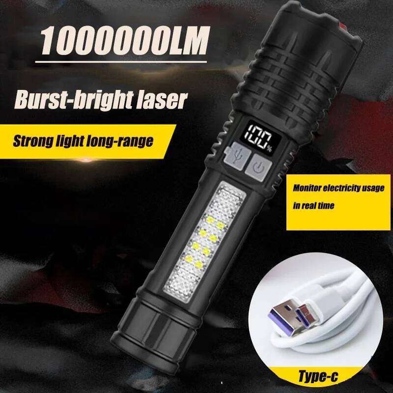 Super Bright COB LED Flashlight Type-C Rechargeable Zoomable with Side Light Waterproof Camping Hiking Emergency Outdoor Torch Z260121