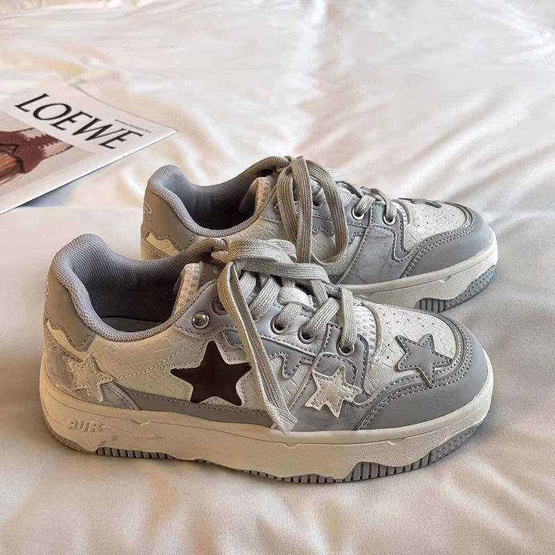 New Style Star Pattern Thick Sole Board Shoes 2026 Bestseller Fashion Versatile Casual Women Shoes Grey Khaki Size 35-40Free Shipping