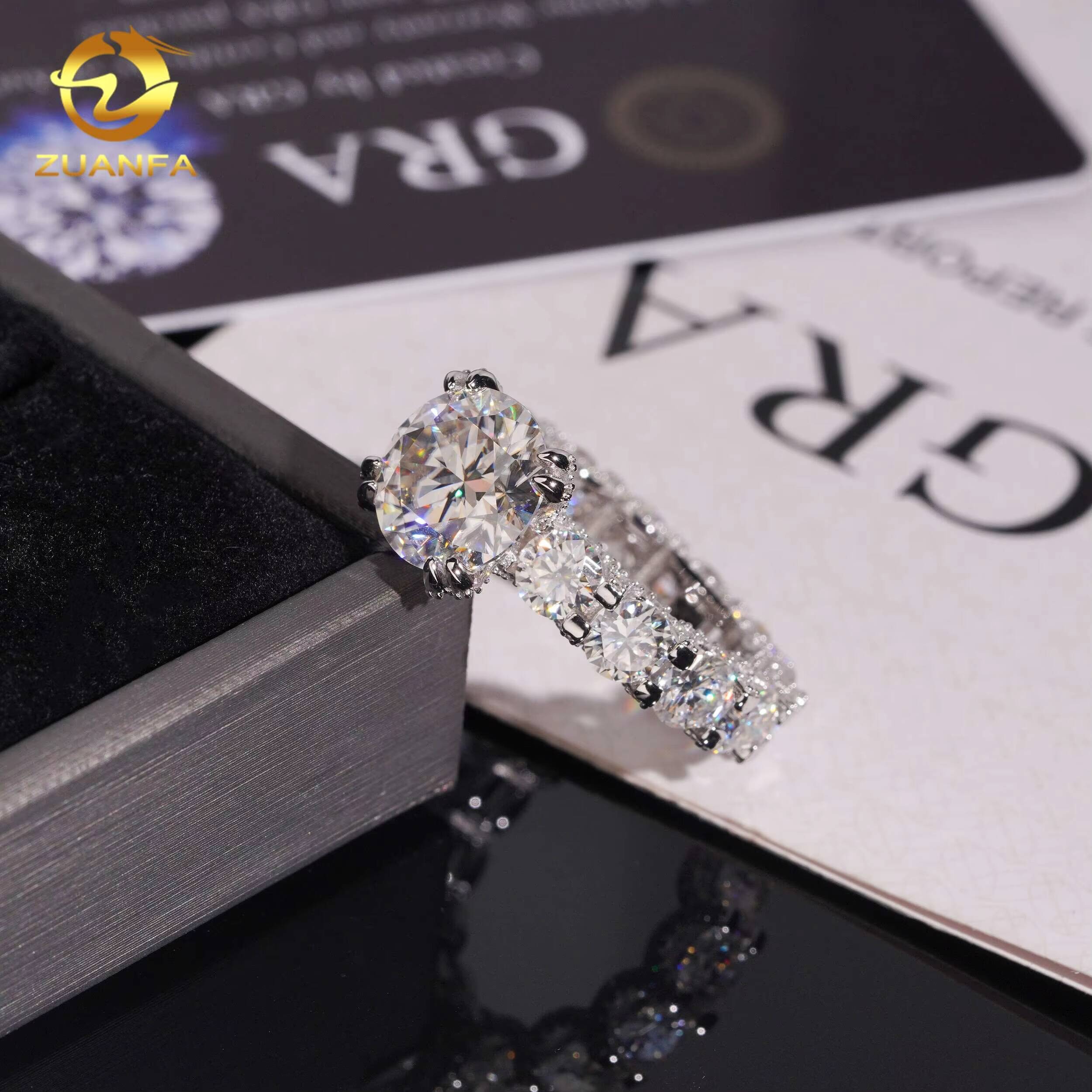 Solid 925 Silver 5 Ct Round Moissasnite Diamond Ring Iced Out Engagement Rings 11mm Men Diamond Ring Iced Out Ring