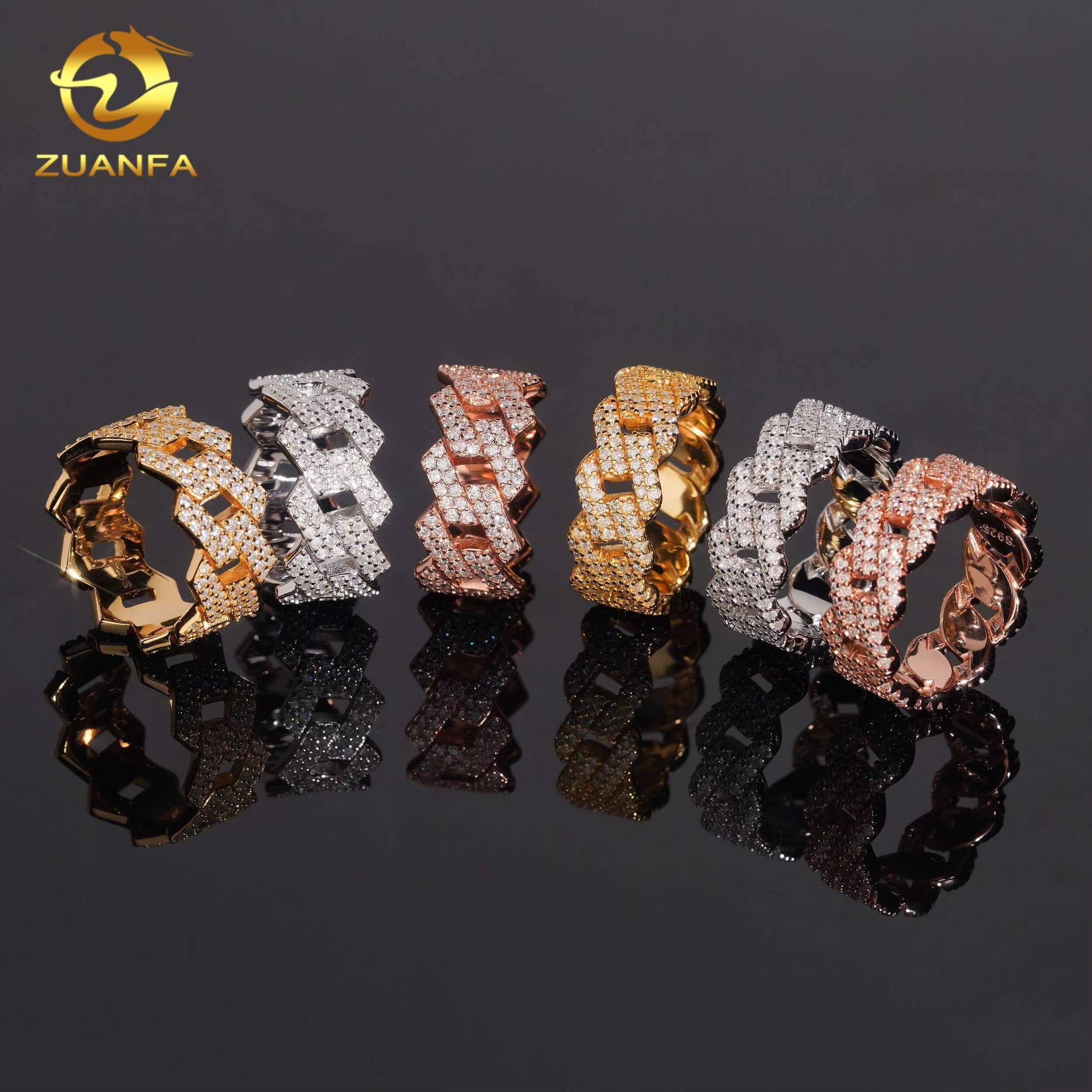 2 Circle Designs Iced Out VVS Moissanite Full Diamond Hip Hop Jewelry Rings Solid 925 Silver Fine Jewelry 2Rows Ring for Men