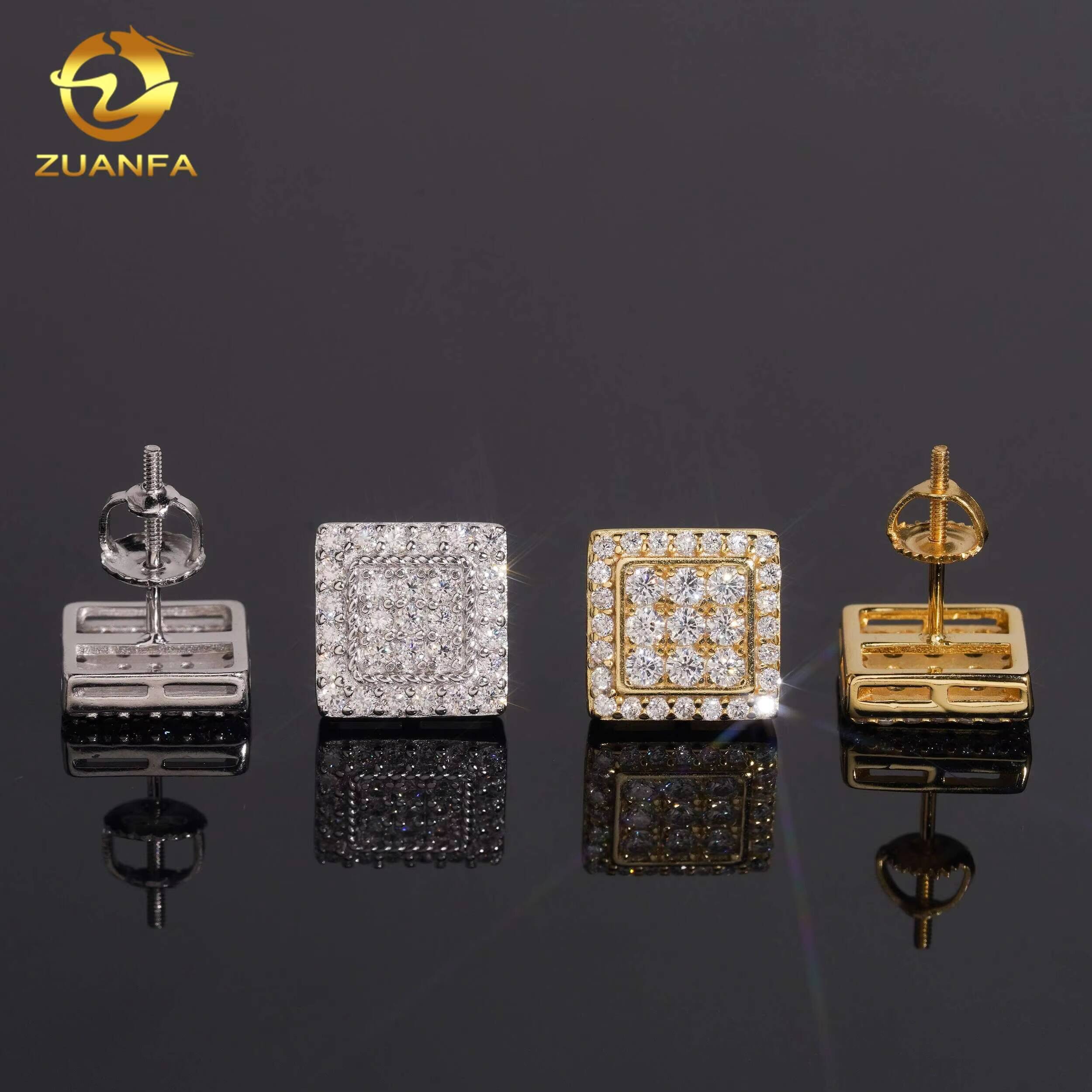 Wholesale Price 10mm Fashion Square Earrings VVS Moissanite 925 Silver Iced Out Diamond Stud Earrings Hip Hop Jewelry Ear Studs