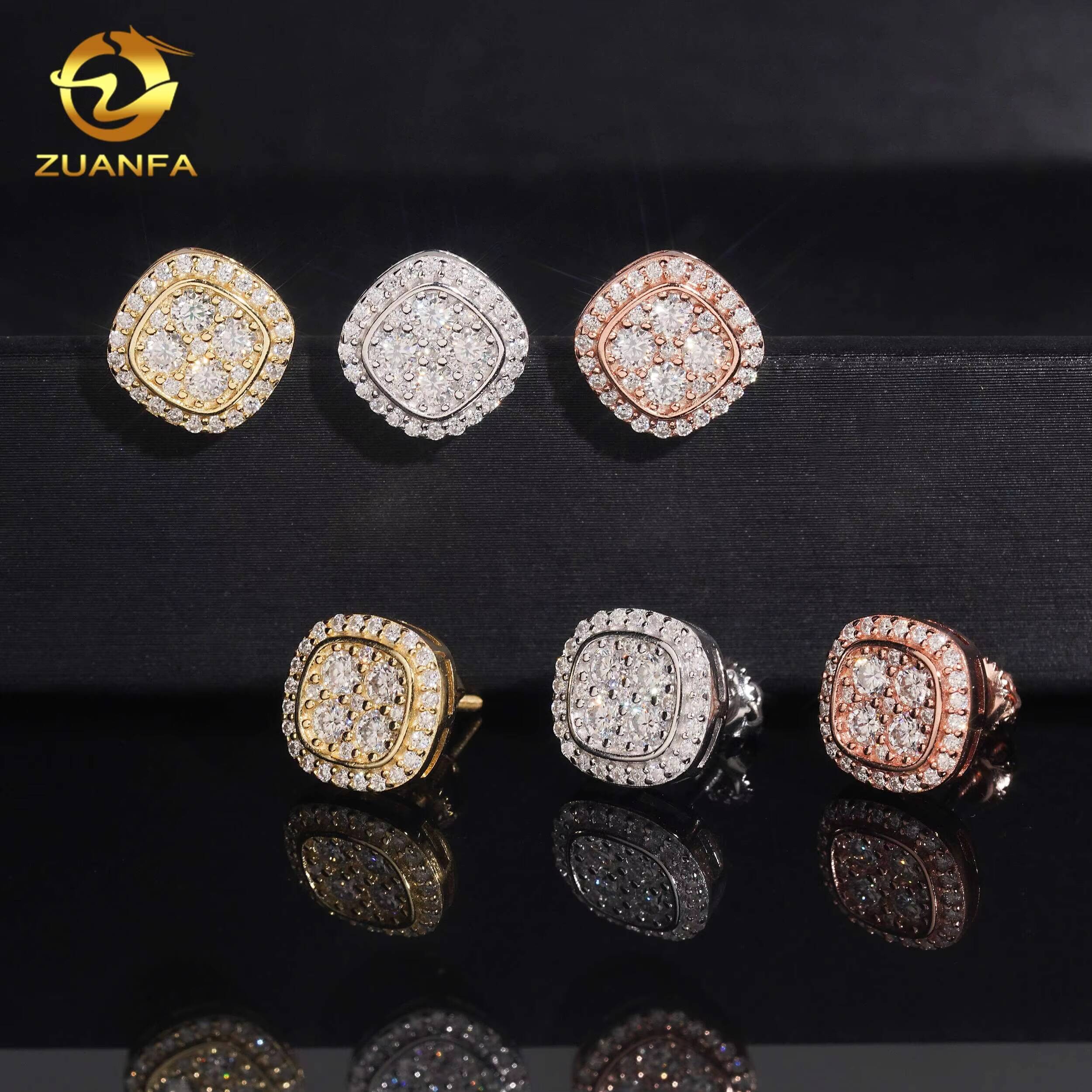 925 Silver Gold Plated 10mm Stud Earring Pass Diamond Test Moissanite Iced Out Hip Hop Screw Back Stud Earring