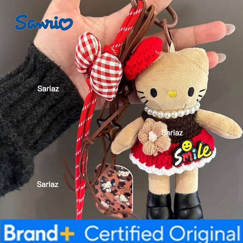 Sanrio Anime Hello Kitty DIY hand-woven rope cartoon plush keychain PP cotton stuffed doll kawaii decoration holiday gift H260121