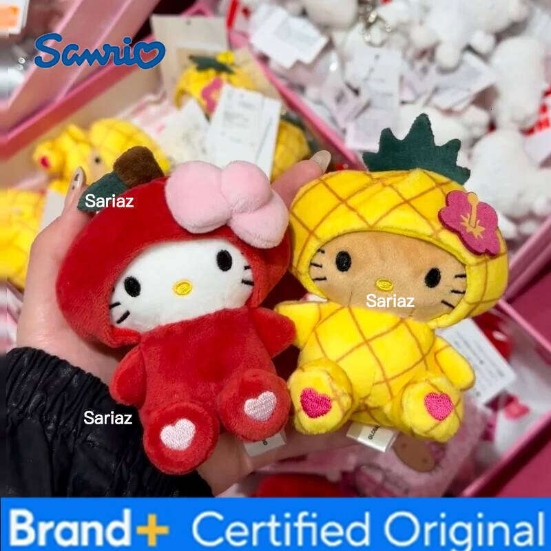 Sanrio NEW Fruit Headgear Hello pineapple dark skin Sunny Plush toys Keychains Cotton Kitty cat Bag Pendant Stuffed Accessories H26012111