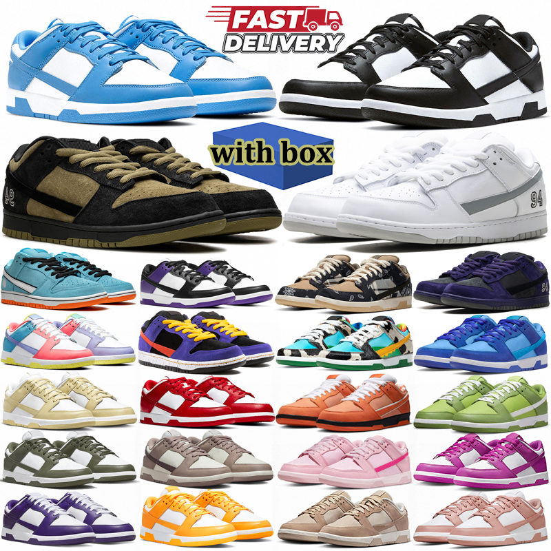 with box designer running shoes dunksshoes men women panda black white blue grey red outdoor sports athletic runners