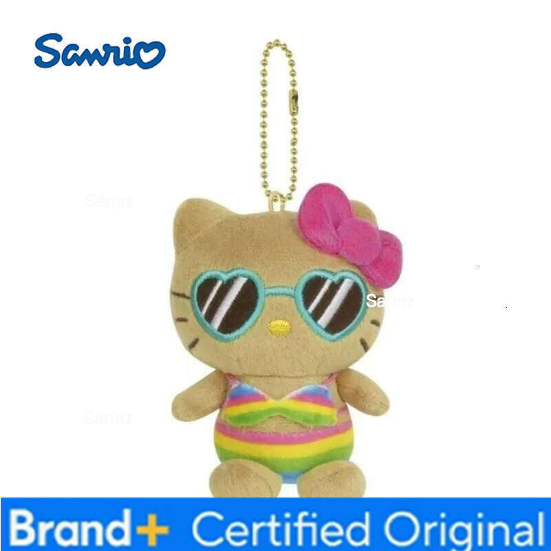 Sanrio 10CM Hello Bikini Doll Keychain Pendant sunglasses holiday Dark skin Kitty KT Stuffed Kawaii Plushies Bag charm H260121