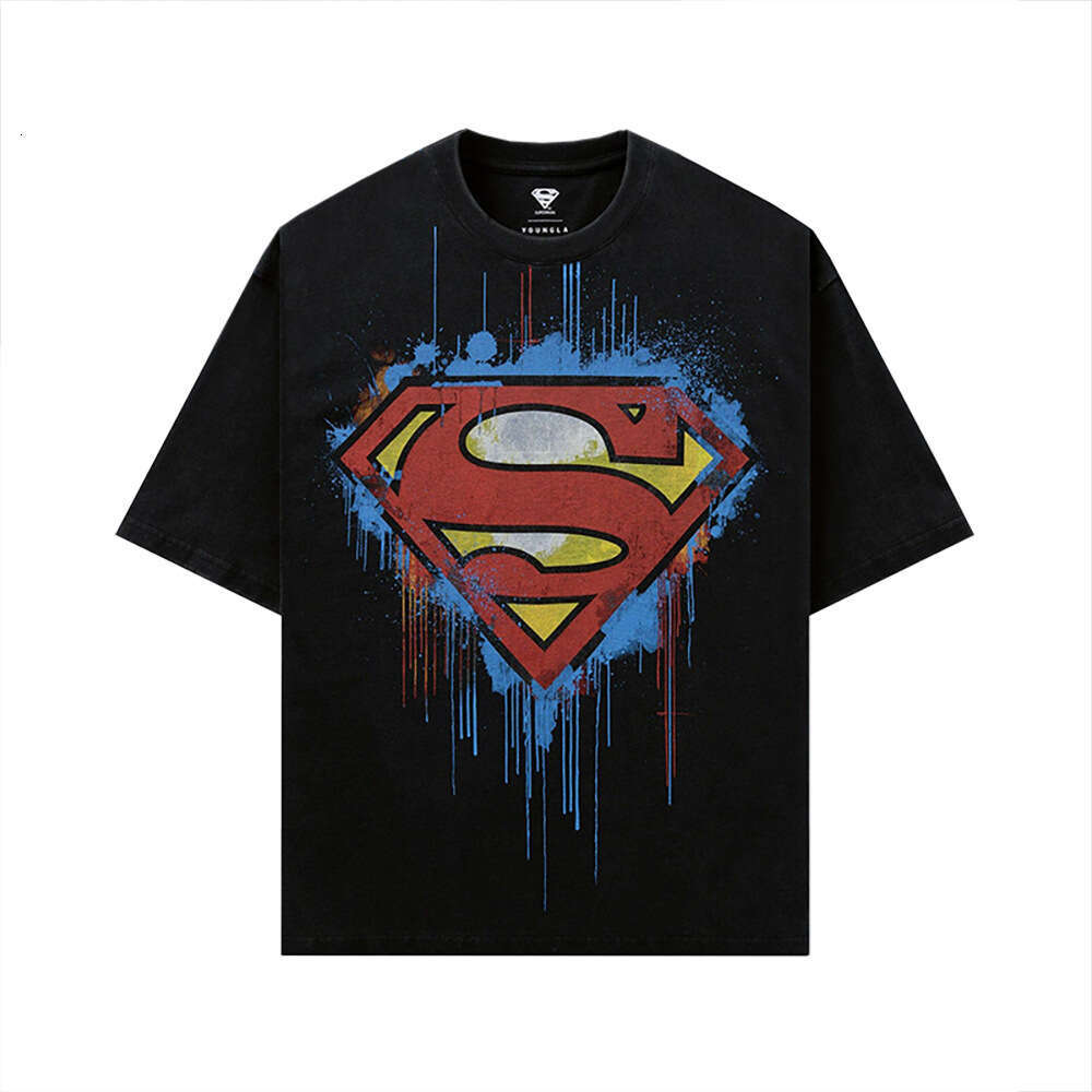Superman American Style Trendy Plus Size Loose Fit Fitness Sports Heavy Cotton Printed Short Sleeve T-Shirt For Men