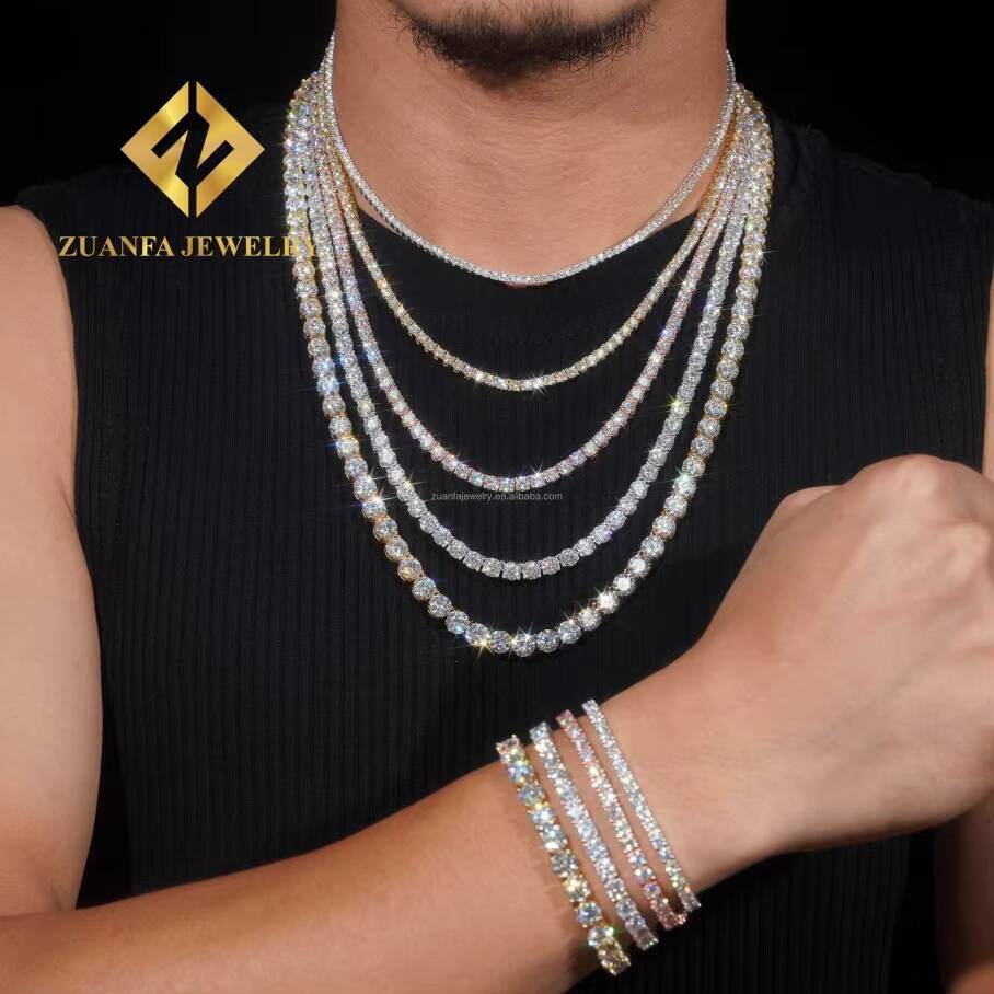 Wholesale Price 20mm-65mm Stock 925 Sterling Silver Necklace VVS Moissanite Hip Hop Jewelry Iced Out Diamond Tennis Chain