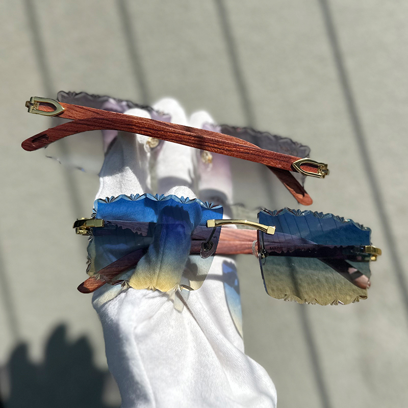 Rosewood Sunglases Wave Diamond Cut Designer Carter Sun Glasses New Stylish Luxury Brand Name Mens Outdoor Decoration Wooden Shades Eyewear 012 Silver