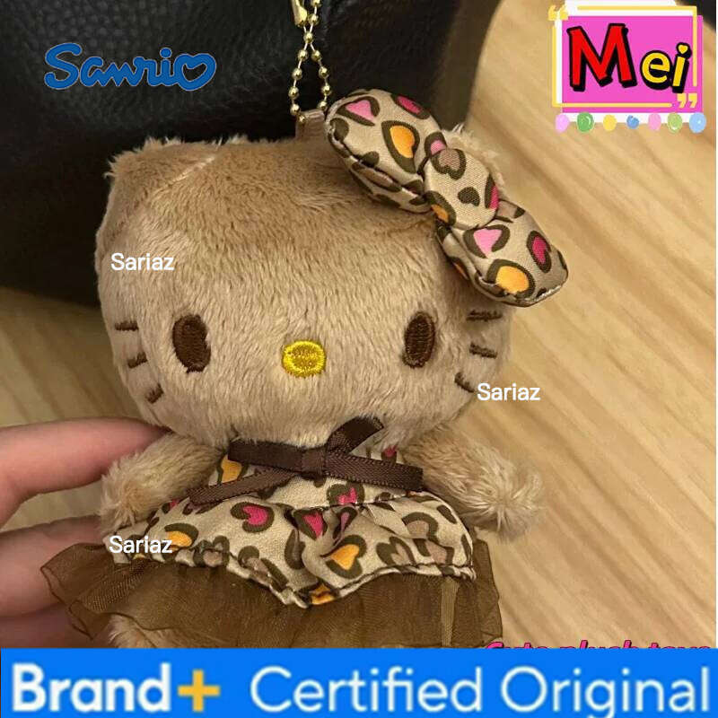 Sanrio Cartoon Leopard Pattern Kitty Keychains Cute Brown Kitten Animal Plush Toy Doll Girl Backpack Pendant Hanging Decorative H260121