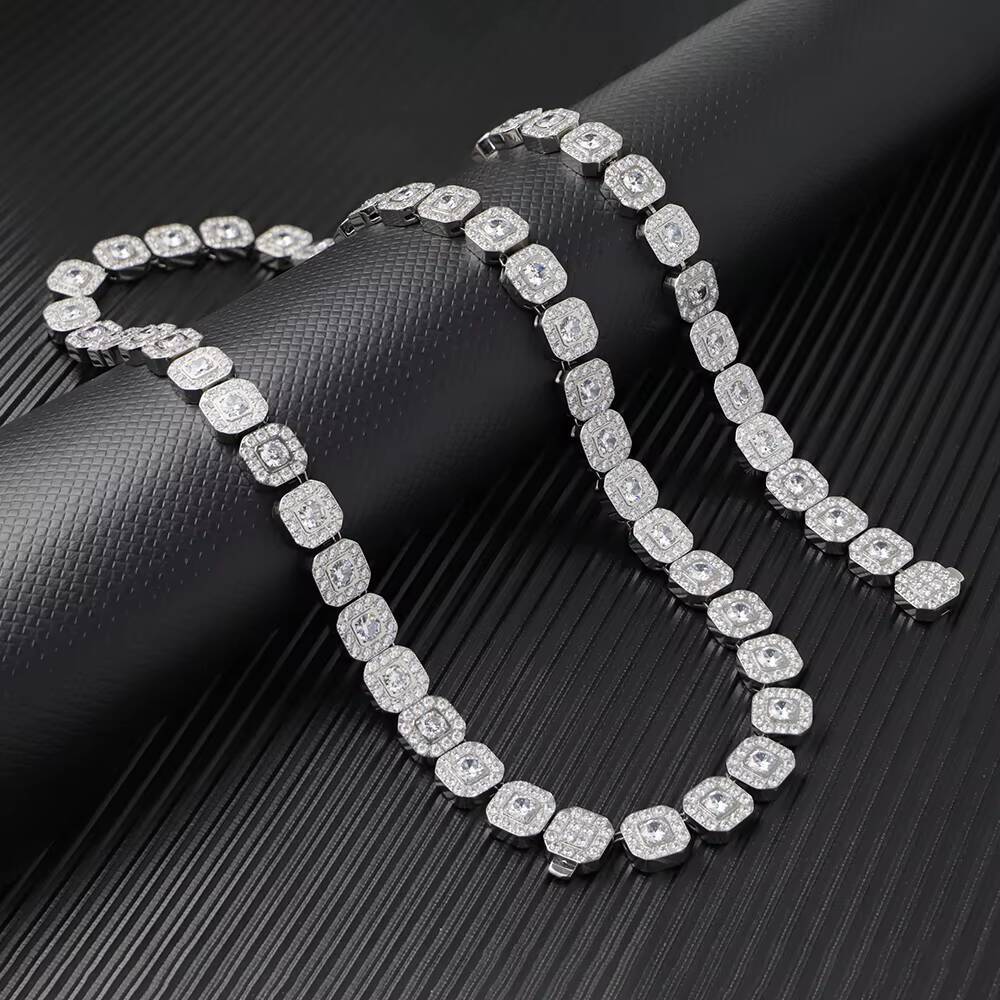Luxury Jewelry Square Iced Out Cubic Zirconia 12mm Necklace and Bracelet Iced Out Stainless Steel Cuban Chain Set
