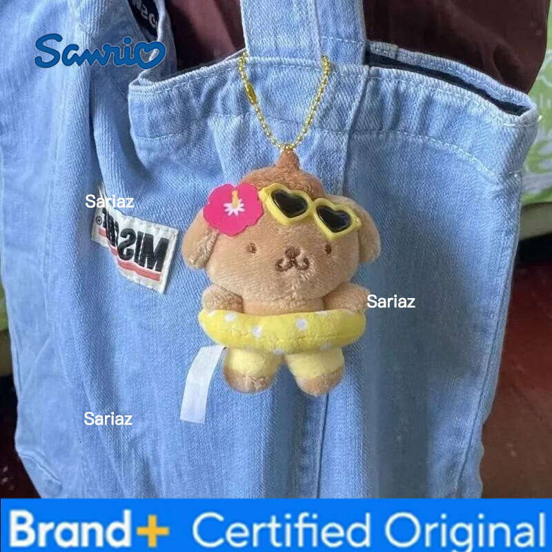 Sanrio Kawaii Hawaii Swim Ring Pompompurin Plush doll Pendant cute Dark skin Pudding Dog plush Keychain Stuffed Bags Bag Charm H2601211