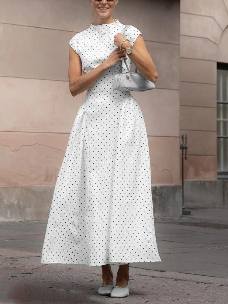 Tossy Fashion Printing Polka Dot Long Dress Women Sleeveless High-Waist Patchwork Slim Party Dress Female Spring Maxi Dress 2026 260120