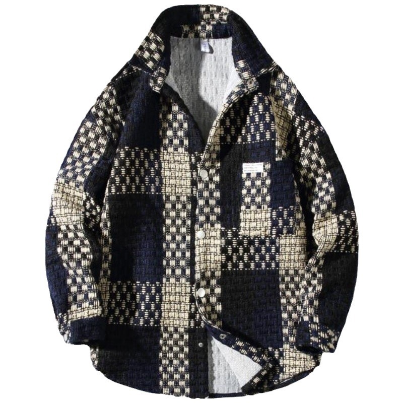 Free Shipping 2026 New Design Mens Plaid Coat Spring Fall Best Seller Loose Trendy Casual Handsome Versatile Jacket Blue Black