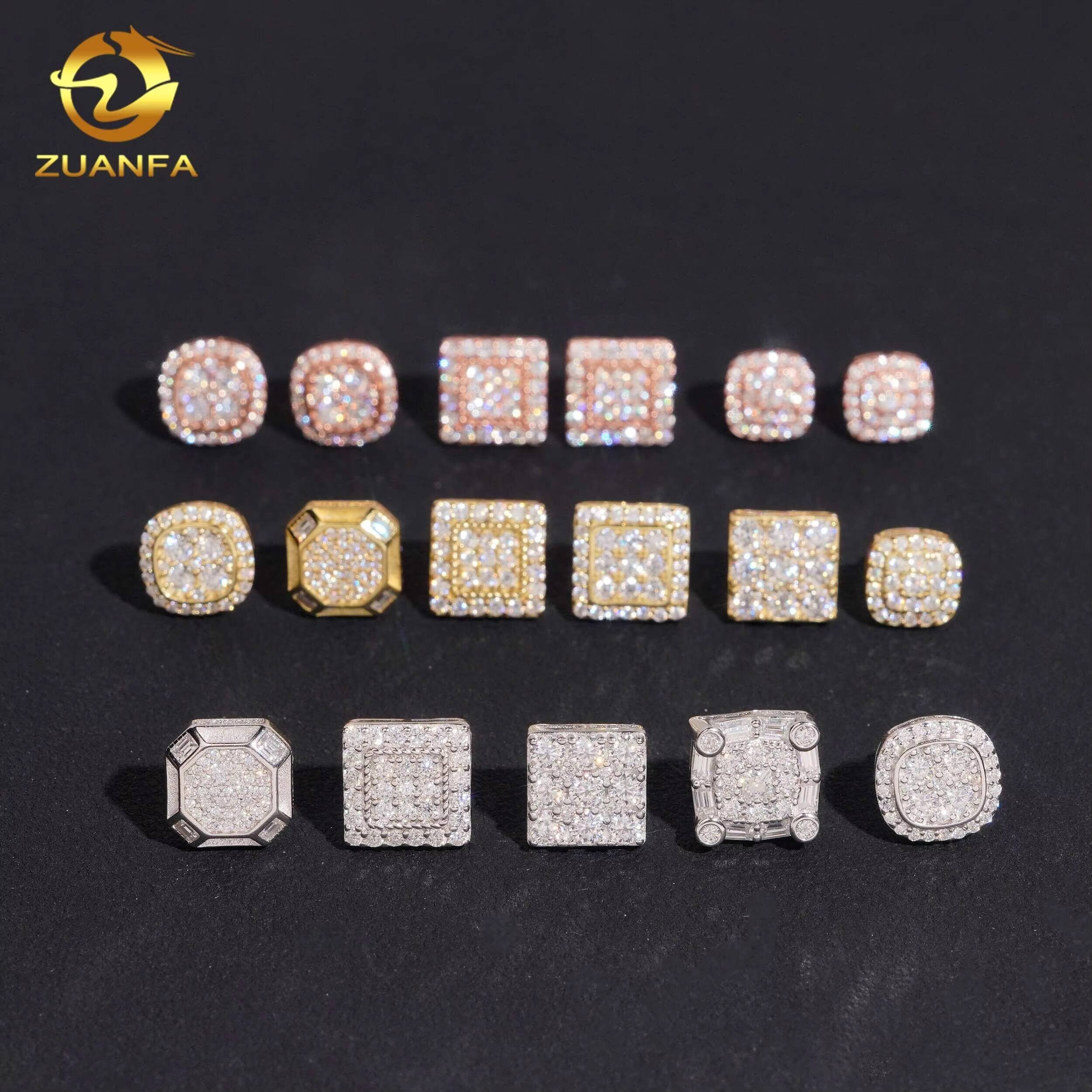 Hot Sale Fine Jewelry Iced Out Hip Hop GRA Certificate 925 Sterling Silver Men Square Moissanite Earrings