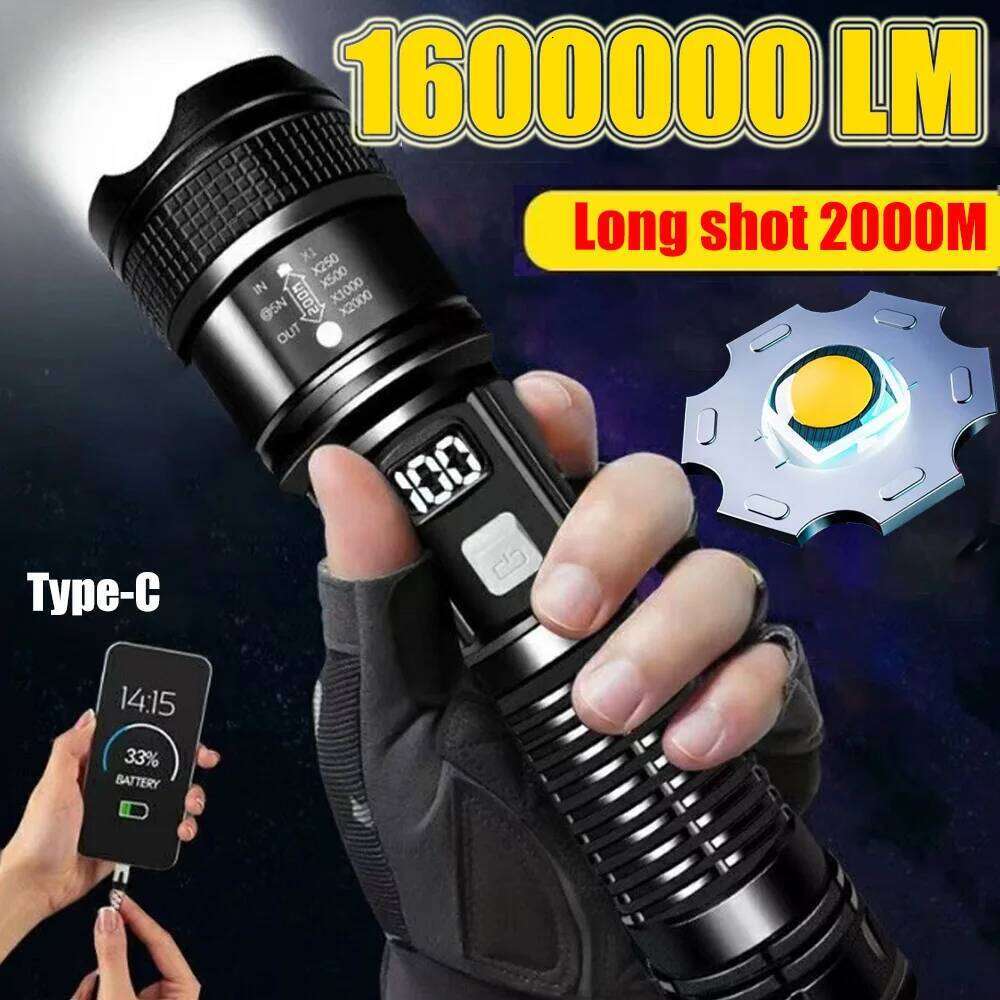 Super Bright LED Flashlight High Power Long Range USB Rechargeable Tactical Torch Outdoor Waterproof Camping Fishing Lantern Z260121