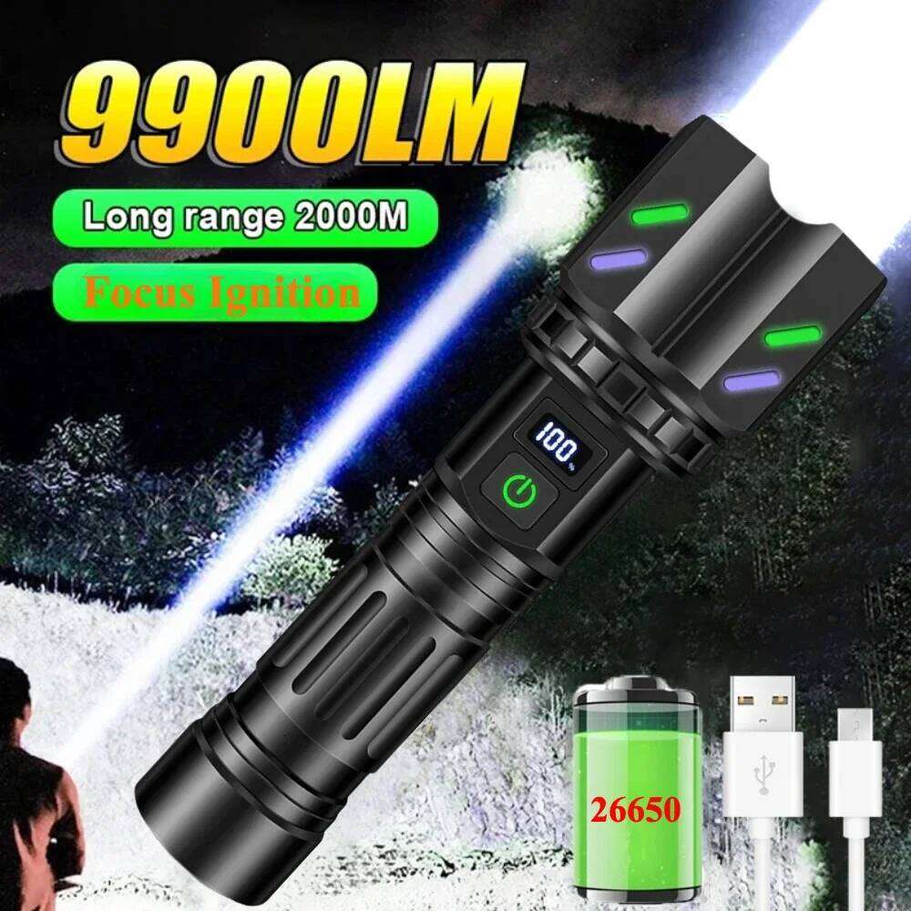 Bright LED White Laser Flashlight By 26650 Battery Zoom Tactical Torch with Ignition Lens for Outdoor Camping Emergency Lantern Z260121